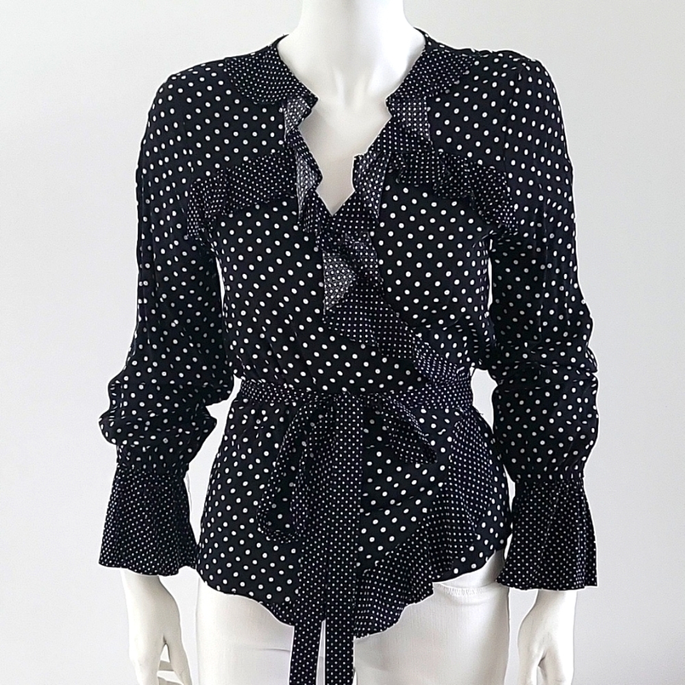H&M Black and White Polka Dot Wrap Blouse